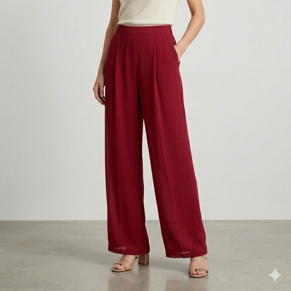 Vintage Wide Leg Palazzo Pants Women S Red High Waist Crepe Pleated Holiday Core